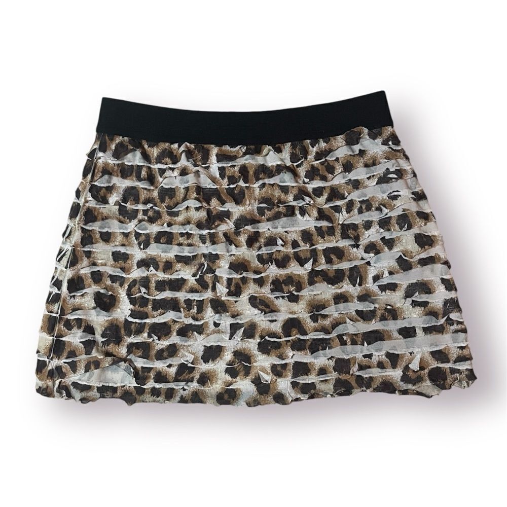 Justice Leopard Print Tiered Ruffle Skort Mini Skirt Black Brown Girls 7